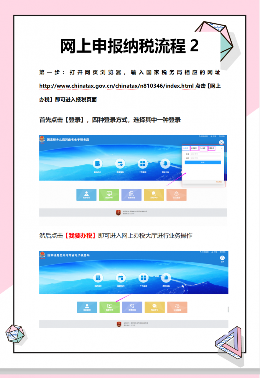 超详细的网上申报纳税流程，含有申报模板，网上填报流程，真实用