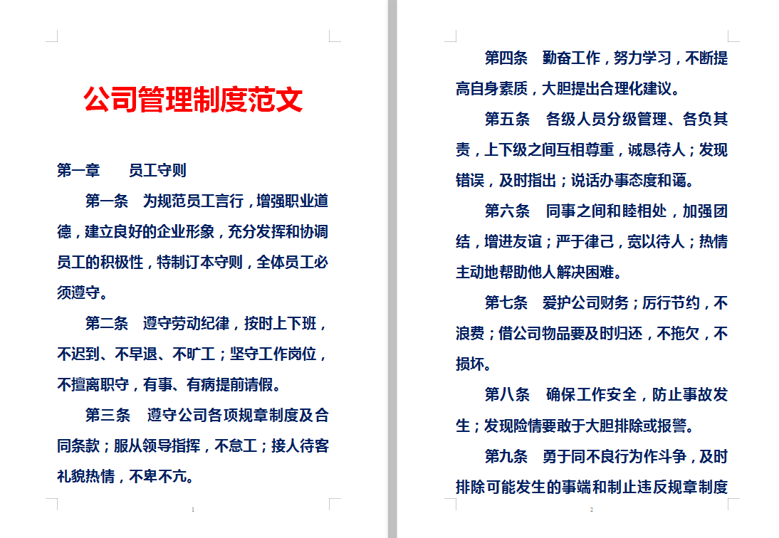 一般性企业管理制度范文(稍微修改一下,就能直接套用的模板)