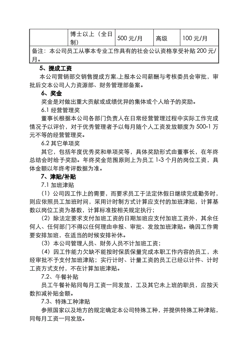 适用于大多数企业的《薪酬管理制度》范本，目前最新版完整可打印