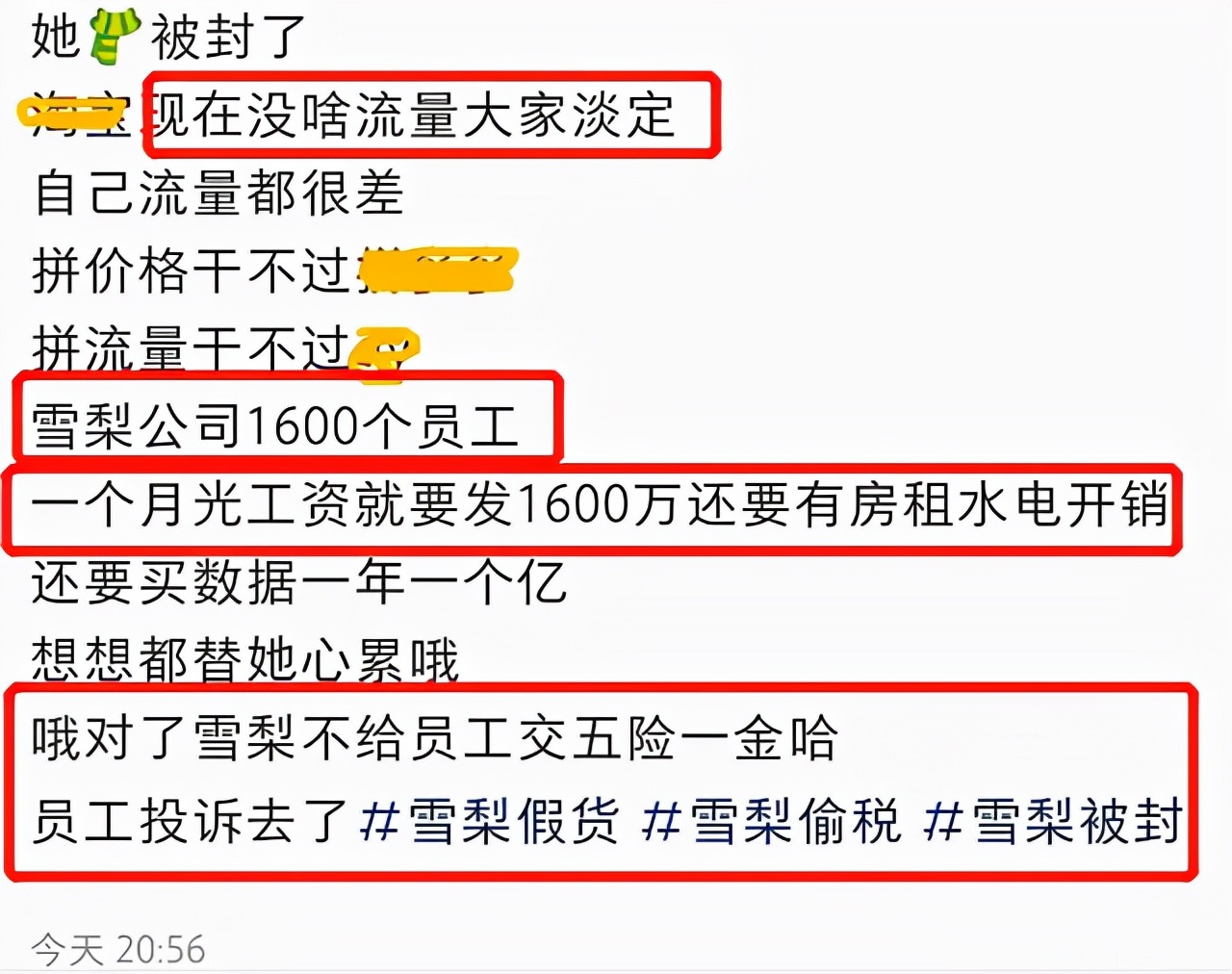 网红雪梨账号被封，被曝不给员工交五险一金