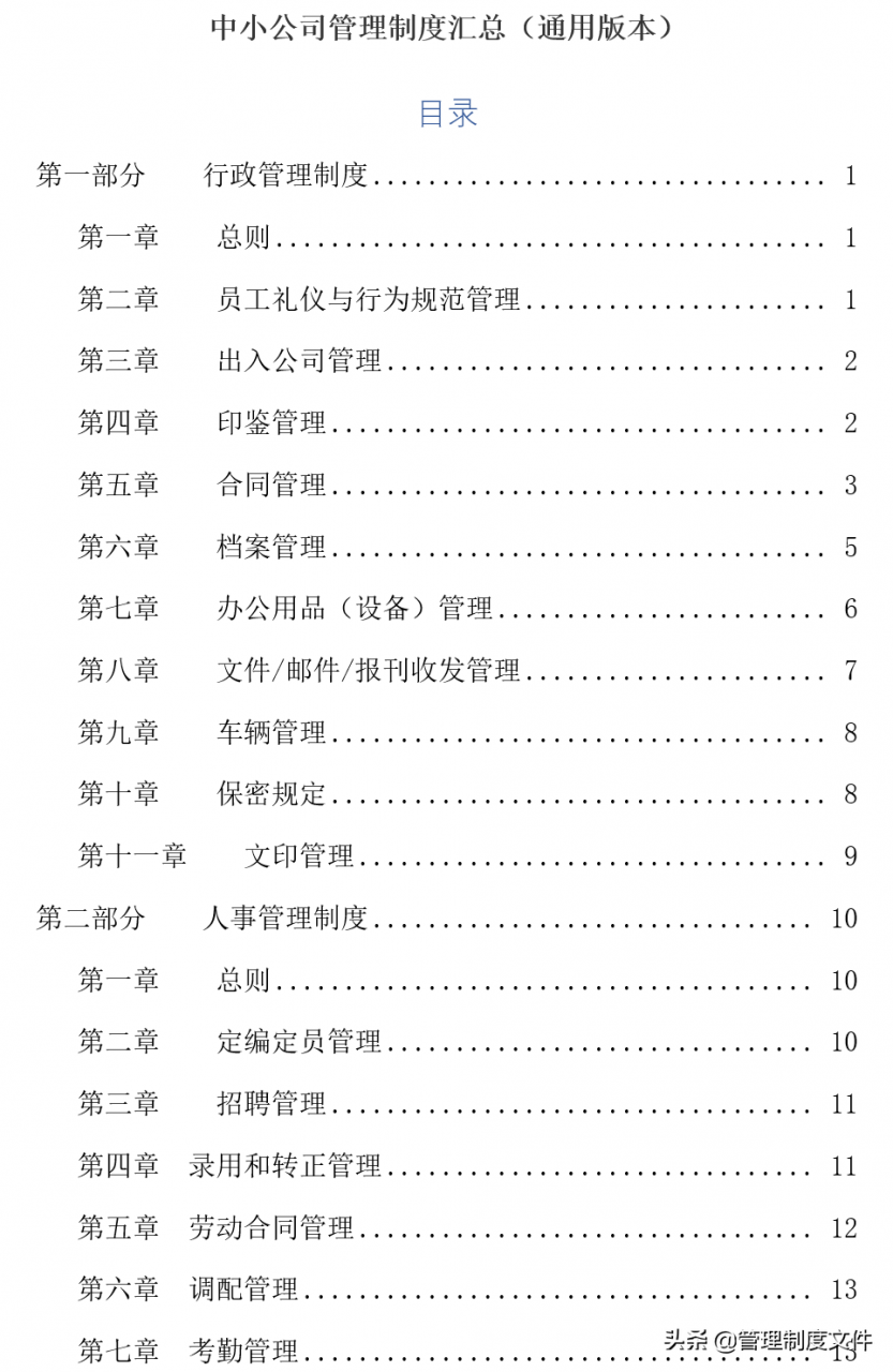 中小公司管理制度汇总（通用版本）1100501
