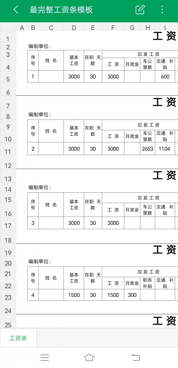 最完整工资条模板