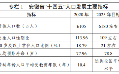 安徽省发布“十四五”人口发展规划：积极稳妥实施三孩生育政策